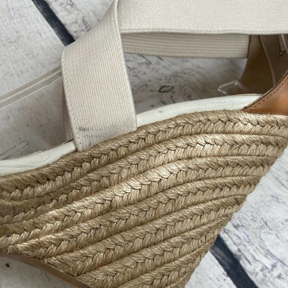 Jean Michel Cazabat Ivory Leather Textile Espadrille Wedge Sandals Size 6.5 - Picture 10 of 12